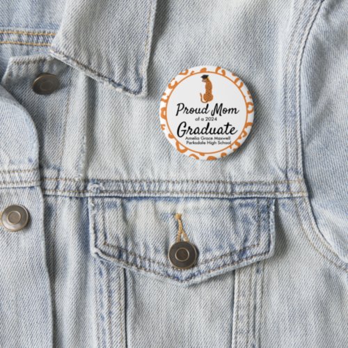 Graduation Proud Mom Leopard Print Button