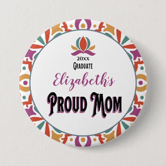 Graduation Proud Mom Parent Monogram Grad Button (Front)