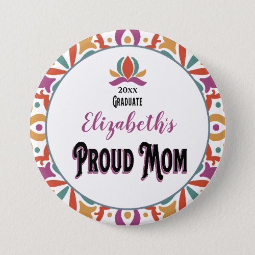 Graduation Proud Mom Parent Monogram Grad Button