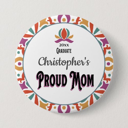 Graduation Proud Mom Parent Son Monogram Grad Button