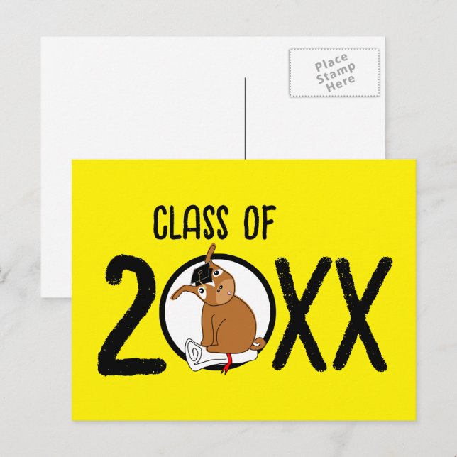 Graduation Puppy Blank Postcard Yellow (Front/Back)