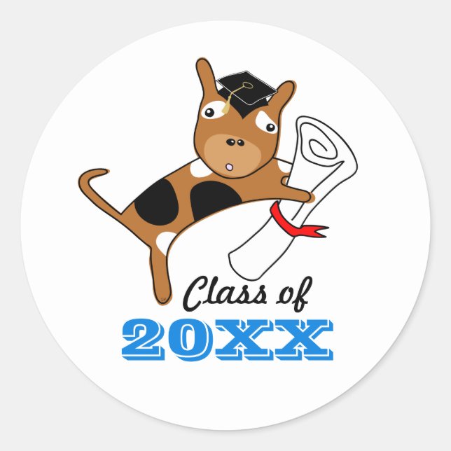 Graduation Puppy with Diploma White Sticker (Front)