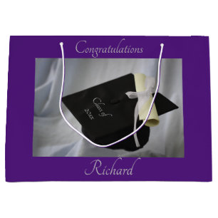 Graduation Purple Cap & Diploma Personalized Large Gift Bag