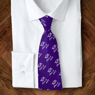 Graduation Purple Cap Icon Pattern Class Year Bold Neck Tie