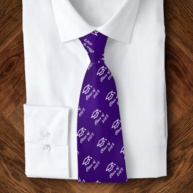 Graduation Purple Cap Icon Pattern Class Year Bold Neck Tie (Creator Uploaded)