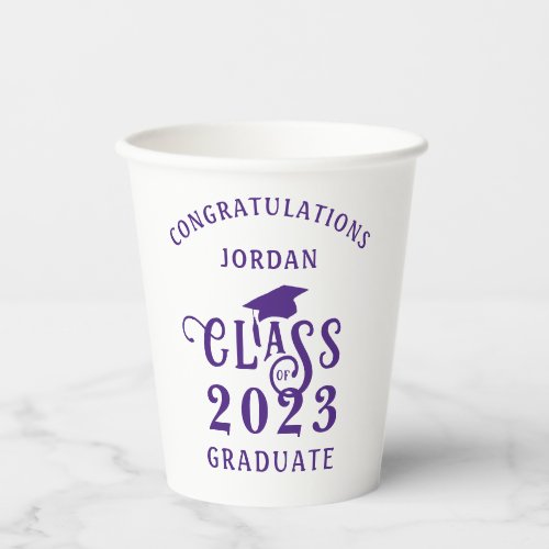 Graduation Purple Class Year Congrats Name Paper Cups