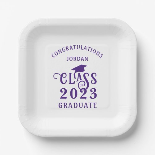 Graduation Purple Class Year Congrats Name Paper Plates
