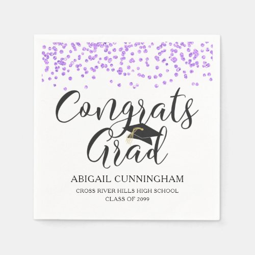 Graduation Purple Confetti CONGRATS GRAD Name Napkins