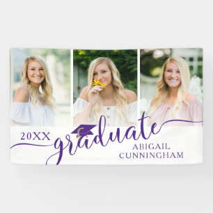 Graduation Purple Fancy Script 3 Photo Collage Banner