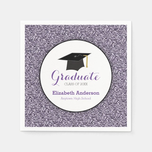 Graduation Purple Faux Glitter Napkins (Front)