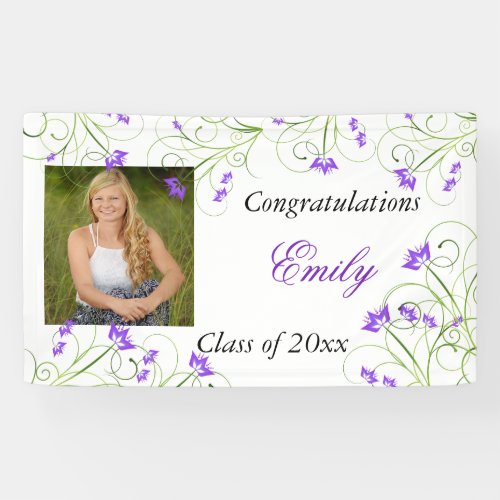 Graduation Purple Floral Custom Banner