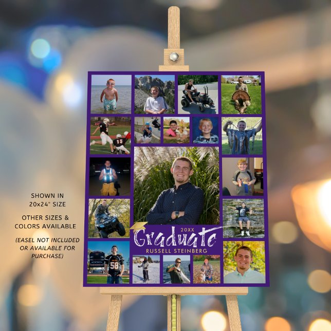 Graduation Purple Gold 19 Photo Collage Typography Foam Board (Creator Uploaded)