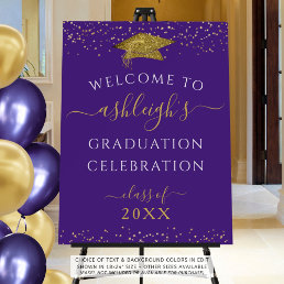 Graduation Purple Gold Faux Glitter Welcome Sign