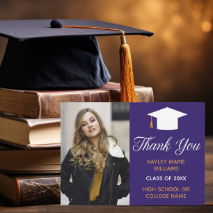 Graduation Purple Gold Photo Custom 2025 Graduate Thank You Card