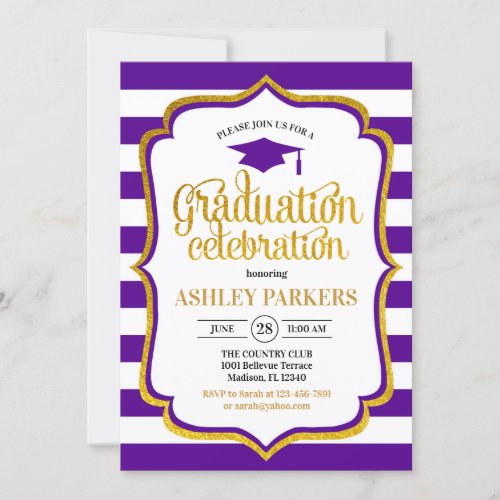 Graduation _ Purple Gold White Invitation