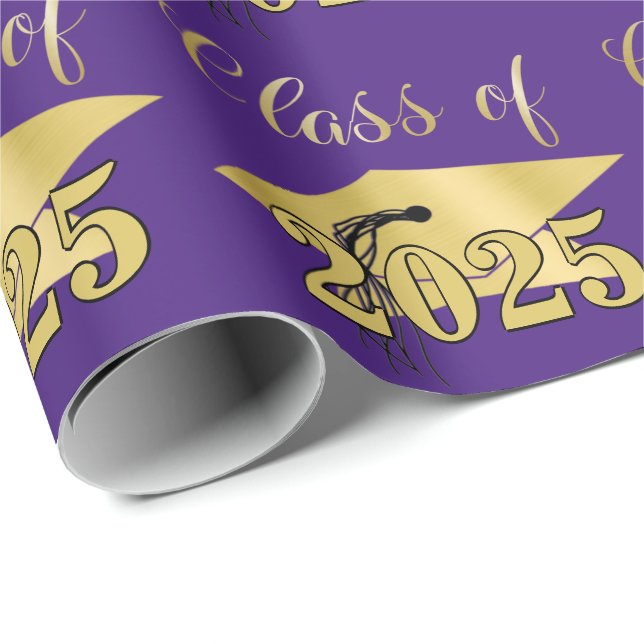 Graduation Purple Metallic Gold Class Year Wrapping Paper (Roll Corner)