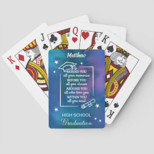 Graduation Quote on Blue Watercolor Poker Cards