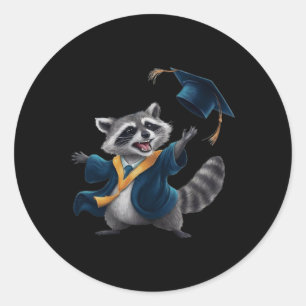 Graduation Raccoon Classic Round Sticker