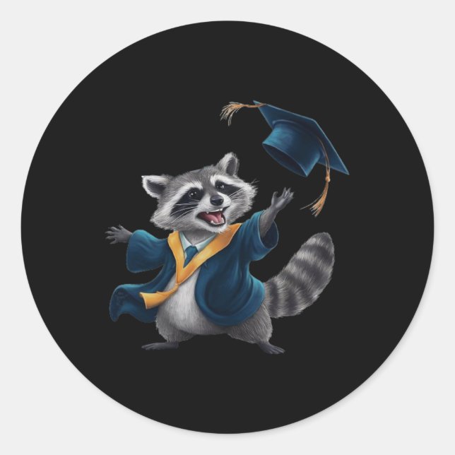 Graduation Raccoon  Classic Round Sticker (Front)