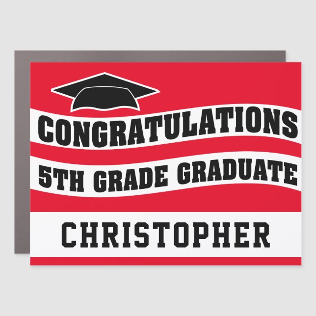 Graduation Red 5th Grade Promotion School Car Magnet (Front)
