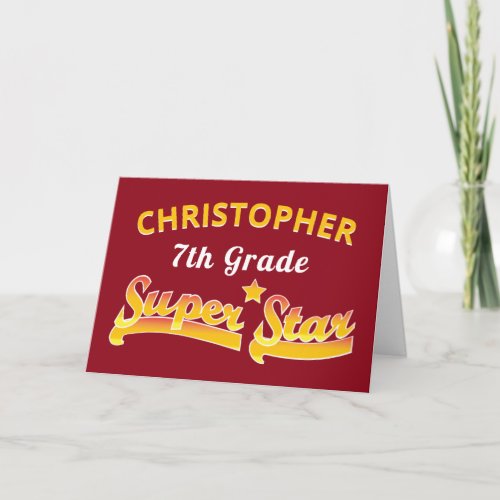 Graduation Red 7th Grade Star Middle School Card