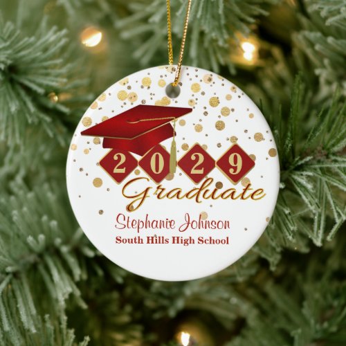 Graduation Red and Gold Ceramic Ornament