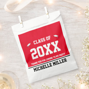 Graduation Red Black and White Graduate Name Favor Bag