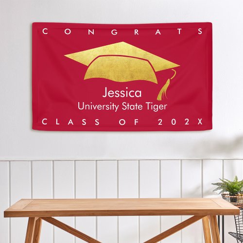 Graduation Red Bold Modern Simple Graphic Gold Cap Banner