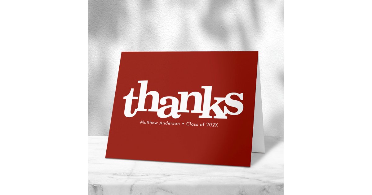 Graduation red bold simple modern typography thank you card | Zazzle