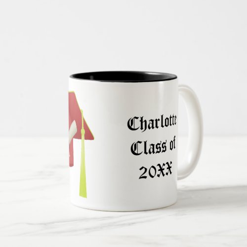 Graduation Red Cap Class of 20XX Add Name Two_Tone Coffee Mug