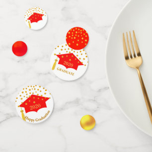 Graduation Red Cap & Gold Table Confetti