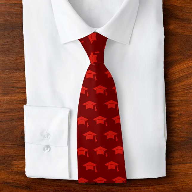 Graduation Red Cap Icon Pattern Bold Simple Classy Neck Tie (Creator Uploaded)