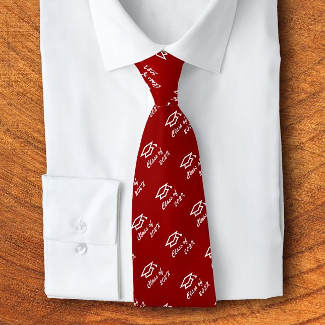 Graduation Red Cap Icon Pattern Class Year Modern Neck Tie (Creator Uploaded)