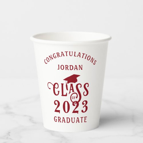Graduation Red Class Year Congrats Name Paper Cups