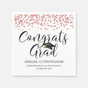 Graduation Red Confetti Script CONGRATS GRAD Napkins