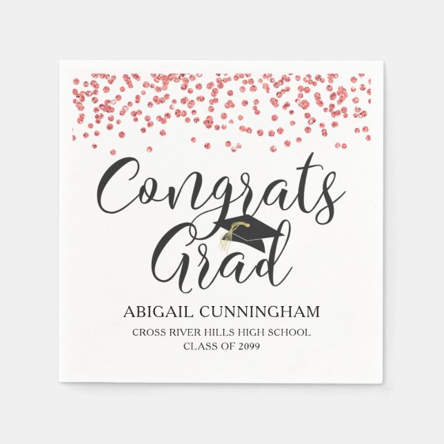 Graduation Red Confetti Script CONGRATS GRAD Napkins (Front)