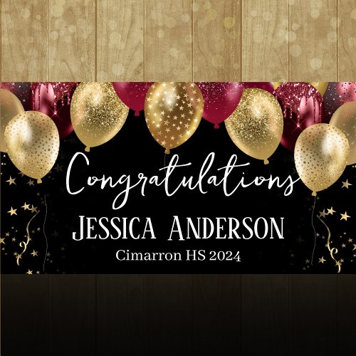 Graduation Red Gold Balloons Banner