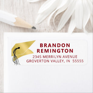 Graduation Red Gold Faux Metallic Foil Label