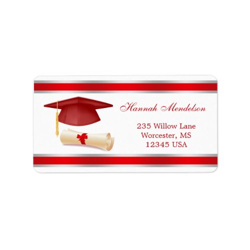 Graduation Red mortar  diploma Label