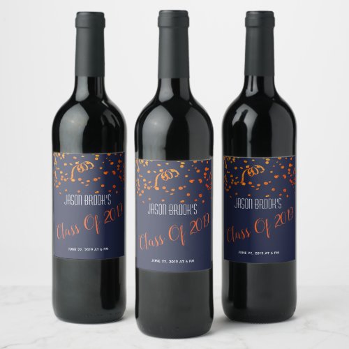 Graduation Red On Black Gold Confetti Wine Label