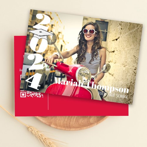 Graduation Red Photo Simple Class Of 2023 QR Code Invitation