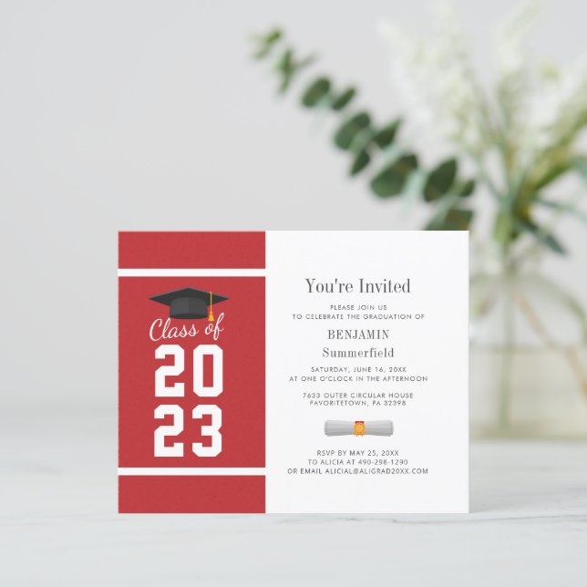 Graduation Red White 2024 Party Invitation (Standing Front)