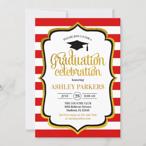 Graduation _ Red White Gold Black Invitation