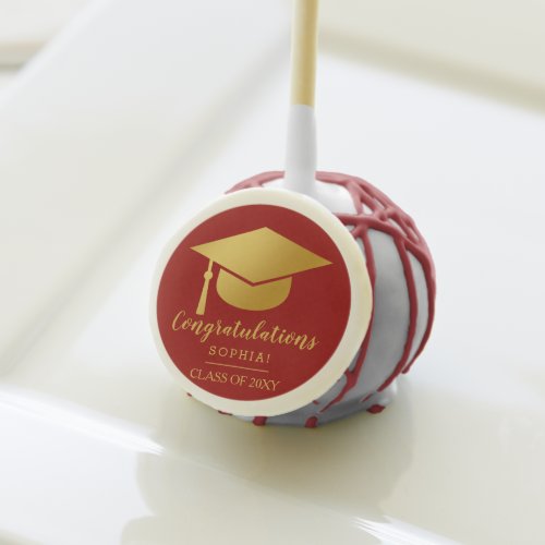 Graduation Red White Gold Hat Congratulations Cake Pops