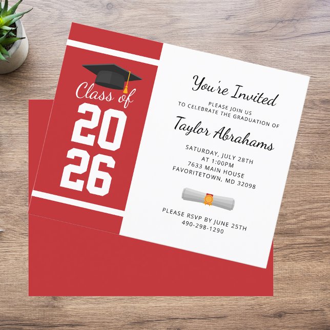 Graduation Red White Grad Party 2025 Invitation (Graduation Red White Bold 2025 Party Invitation)