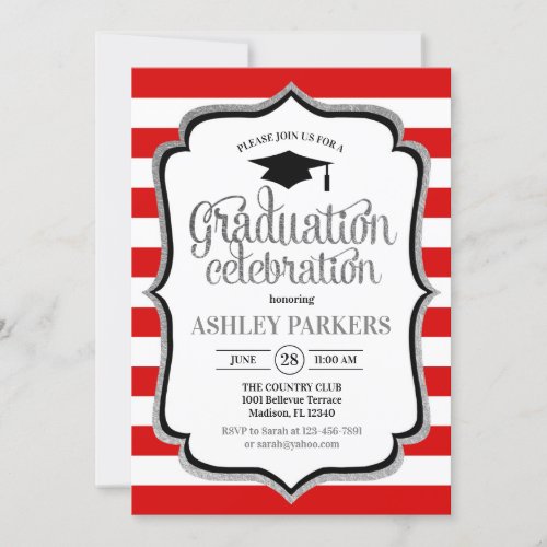 Graduation _ Red White Silver Black Invitation