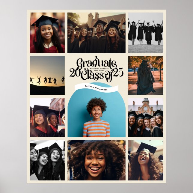 Graduation Retro Ribbon Class of 2025 SCHOOL Photo Poster (Front)