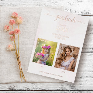 Graduation Romantic Then & Now 2 Photos Rose Gold Foil Invitation