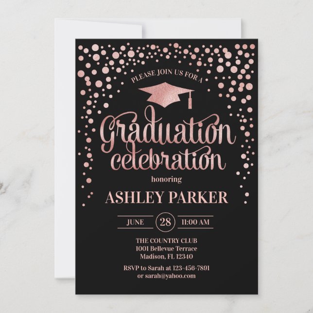 Graduation - Rose Gold Black Invitation (Front)