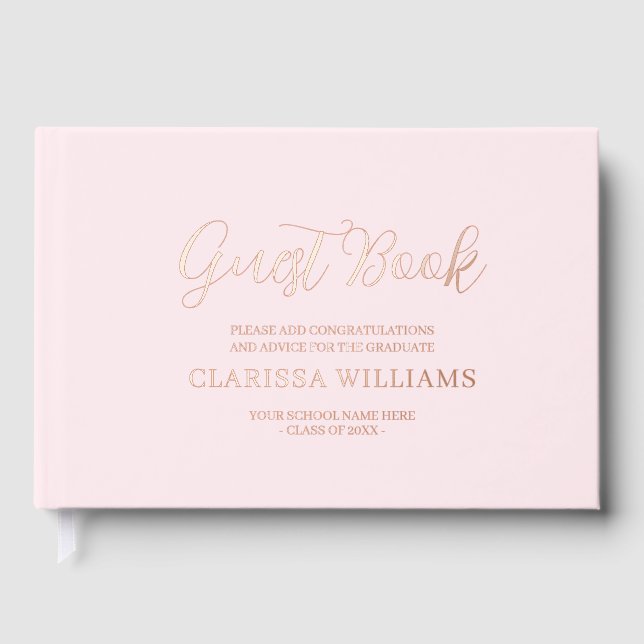 Graduation Rose Gold Foil Pink  Foil Guest Book (Front)